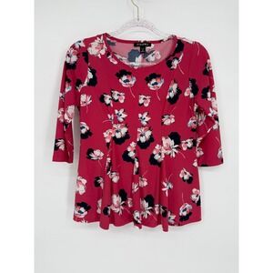 Roz & Ali Petite Size S Floral Print 3/4 Sleeve Tunic Top